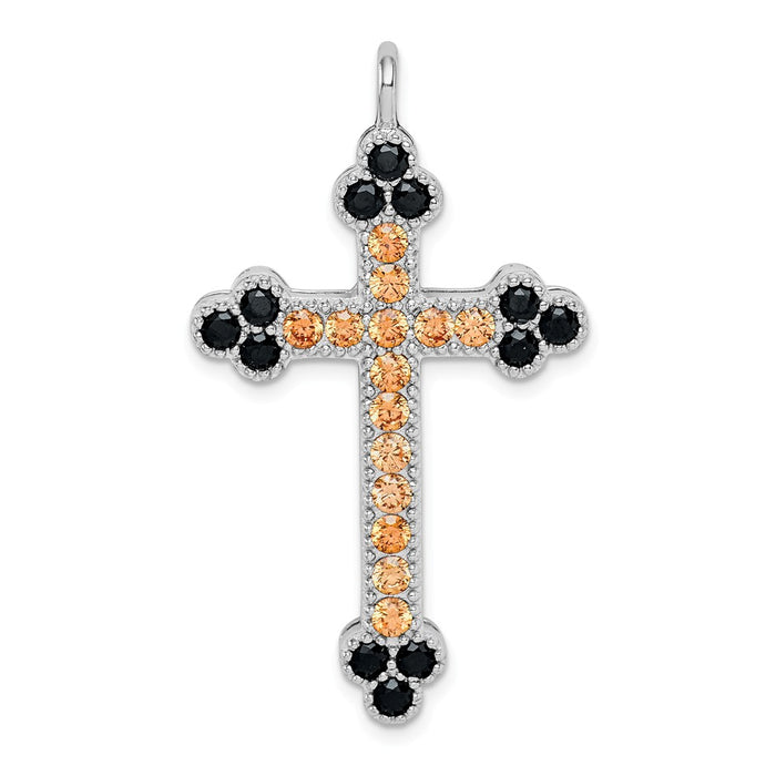 Million Charms 925 Sterling Silver Rhodium-Plated Multi-Color Crystal Budded Cross