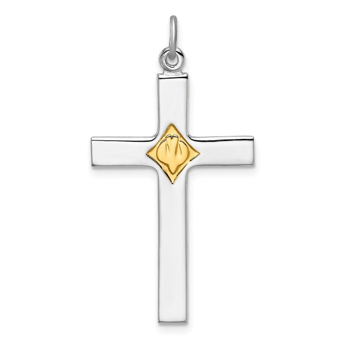 Million Charms 925 Sterling Silver Rhodium-Plated Gold Themed Tone Dove & Relgious Cross Pendant