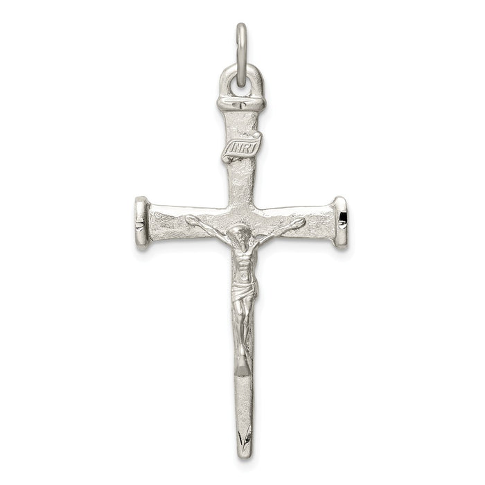 Million Charms 925 Sterling Silver Textured Relgious Crucifix Relgious Cross Pendant