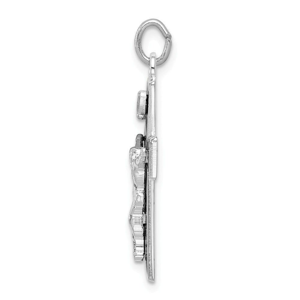 Million Charms 925 Sterling Silver Rhodium-Plated Enamel Relgious Crucifix Pendant