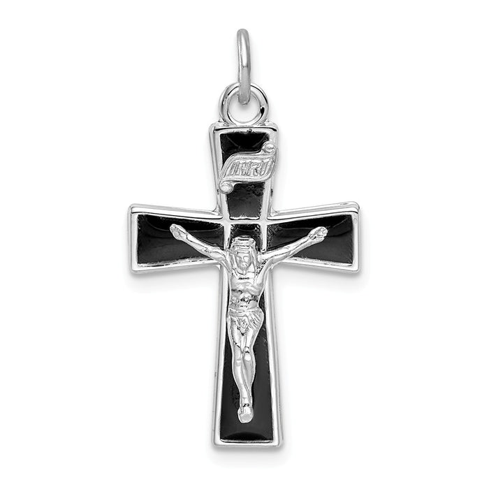 Million Charms 925 Sterling Silver Rhodium-Plated Enamel Relgious Crucifix Pendant