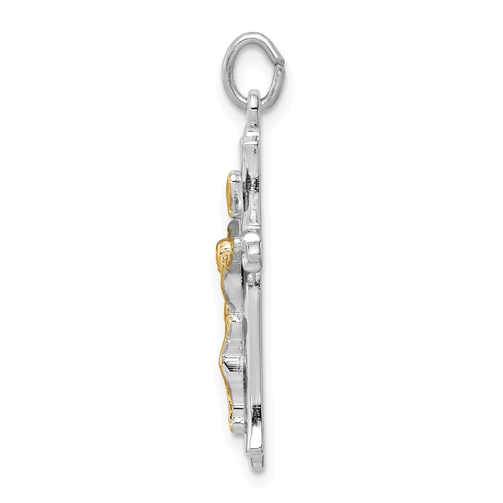Million Charms 925 Sterling Silver Rhodium-Plated & Gold Themed Tone Relgious Crucifix Pendant