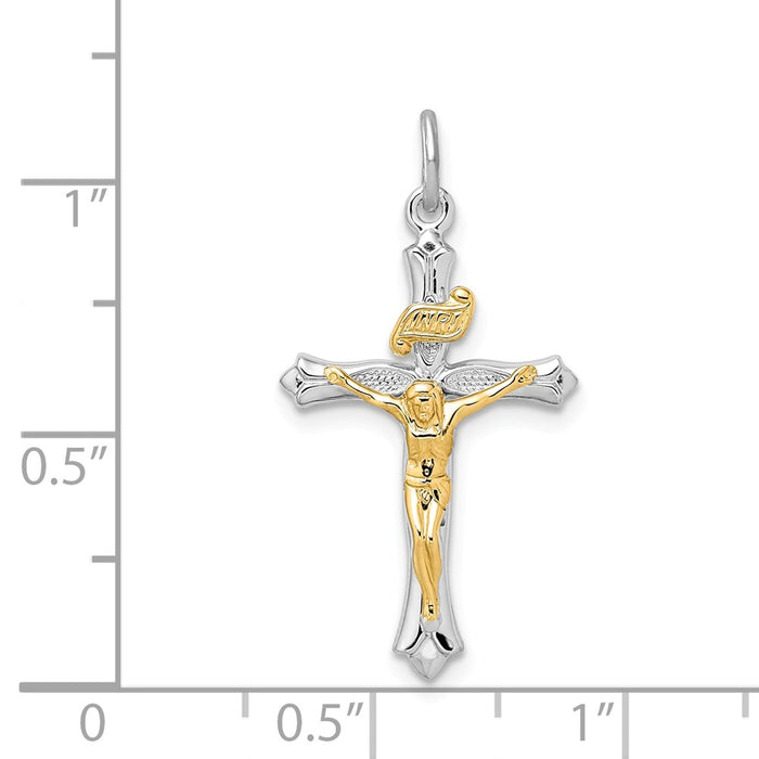 Million Charms 925 Sterling Silver Rhodium-Plated & Gold Themed Tone Relgious Crucifix Pendant