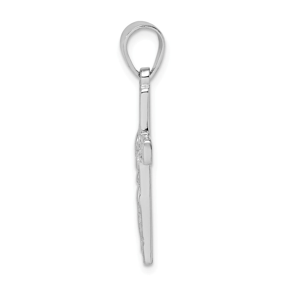Million Charms 925 Sterling Silver Rhodium-Plated Polished Relgious Crucifix Pendant