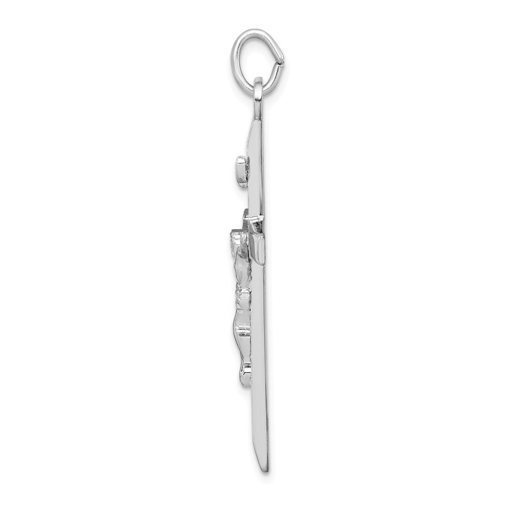 Million Charms 925 Sterling Silver Rhodium-Plated Textured Relgious Crucifix Relgious Cross Pendant