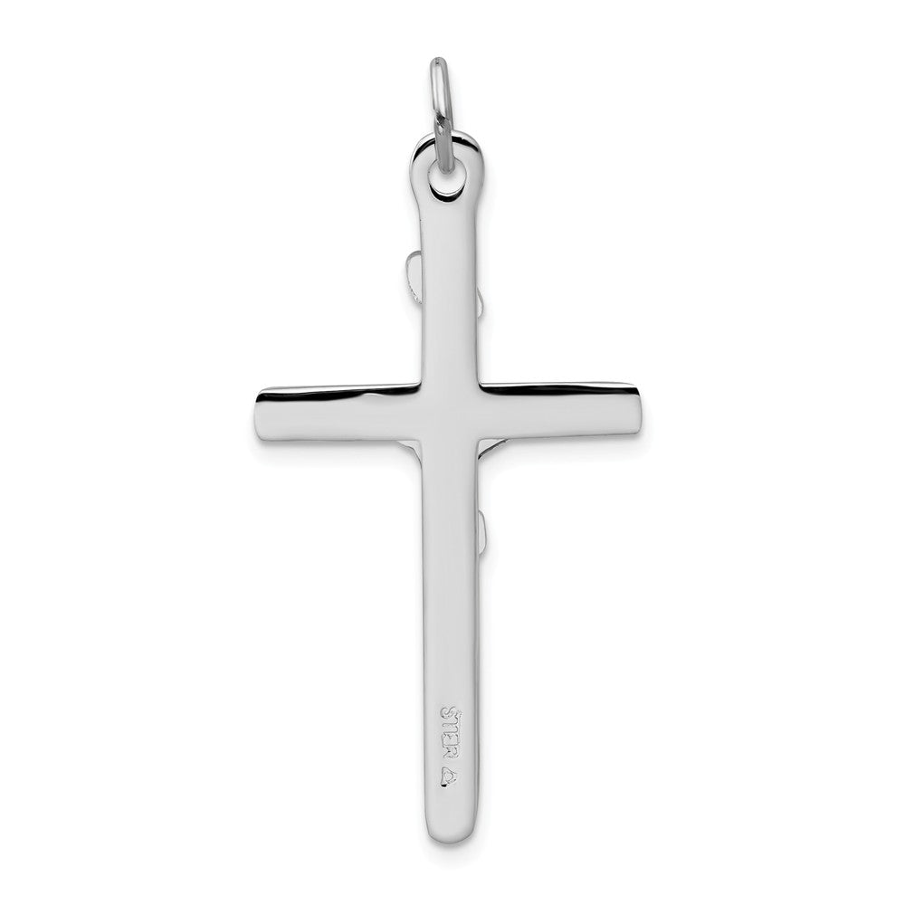 Million Charms 925 Sterling Silver Rhodium-Plated Textured Relgious Crucifix Relgious Cross Pendant