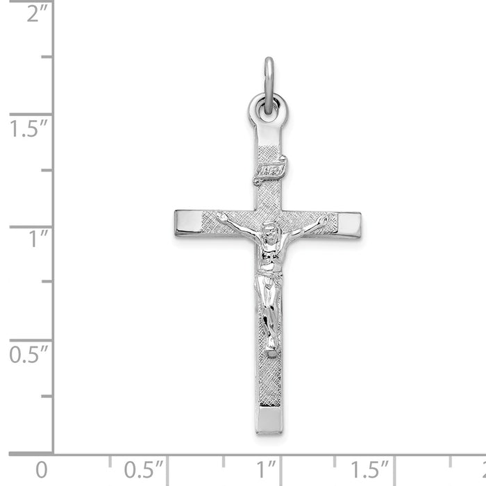 Million Charms 925 Sterling Silver Rhodium-Plated Textured Relgious Crucifix Relgious Cross Pendant