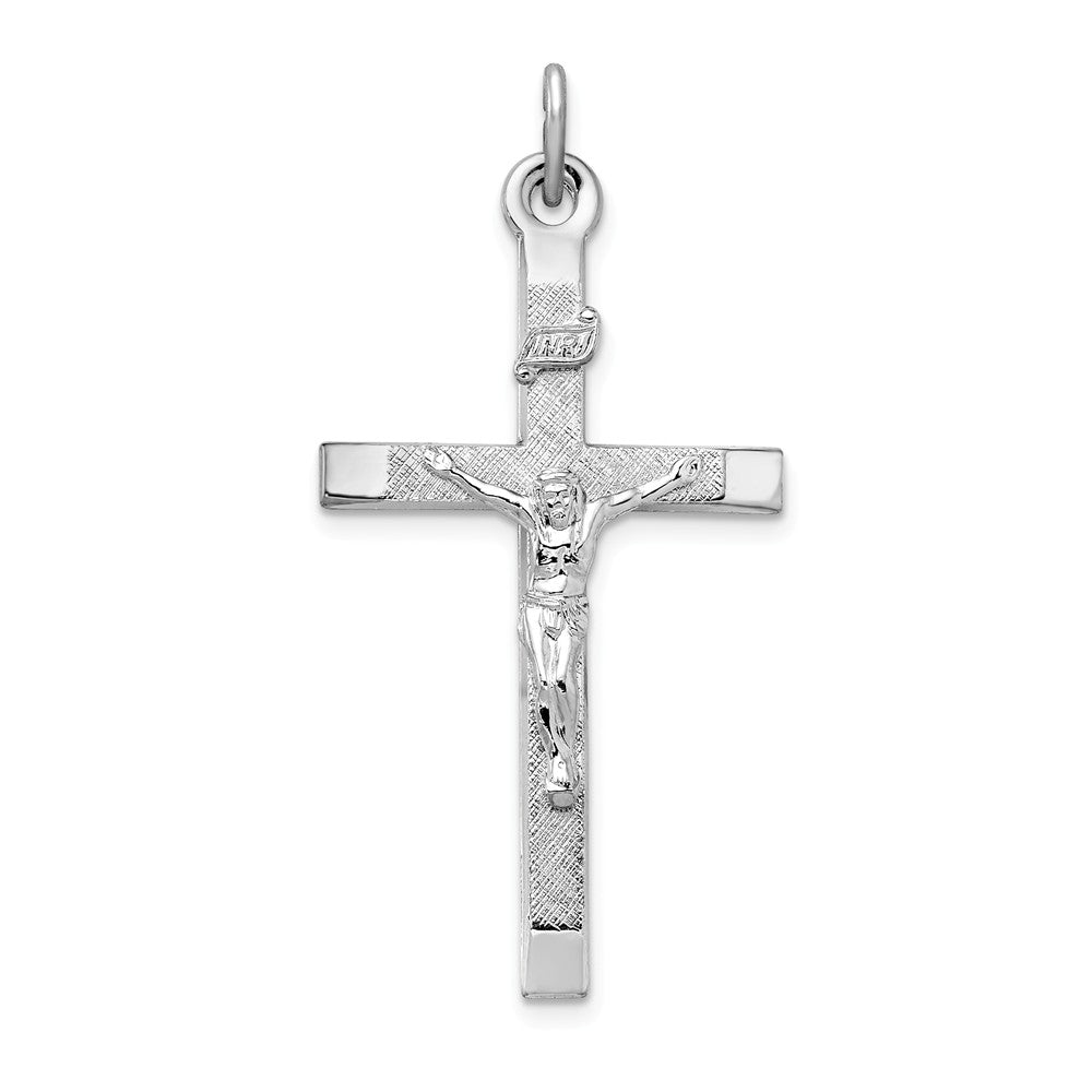 Million Charms 925 Sterling Silver Rhodium-Plated Textured Relgious Crucifix Relgious Cross Pendant