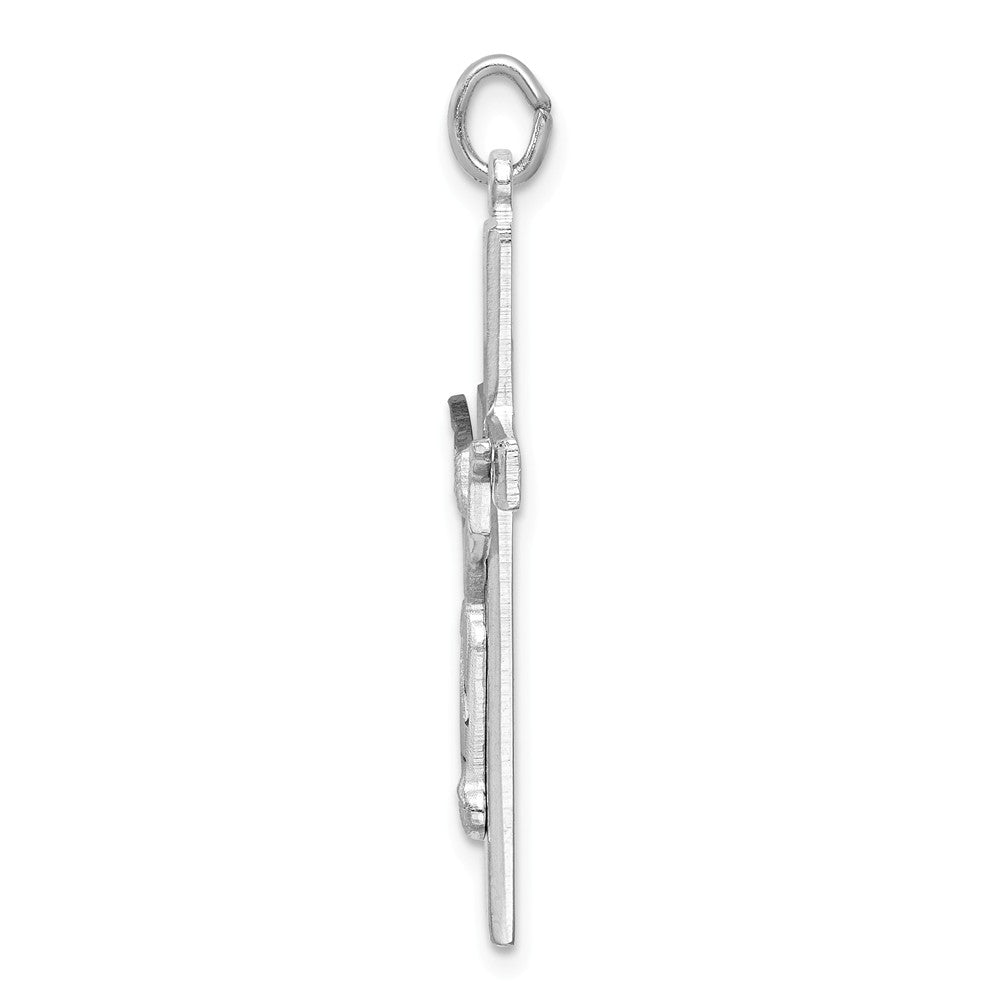 Million Charms 925 Sterling Silver Rhodium-Plated Textured Risen Chist Relgious Cross Pendant
