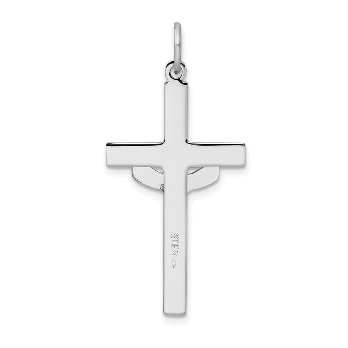 Million Charms 925 Sterling Silver Rhodium-Plated Textured Risen Chist Relgious Cross Pendant