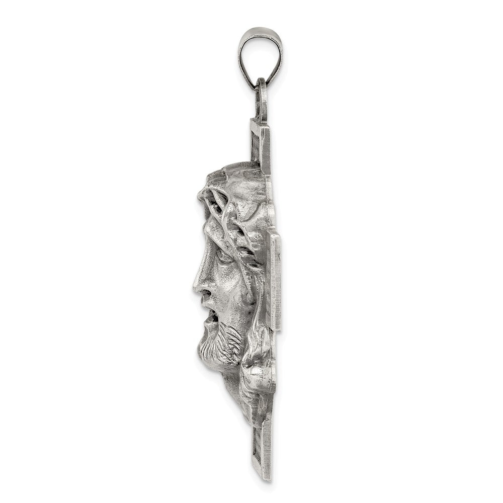 Million Charms 925 Sterling Silver Hollow Satin Antiqued Jesus Relgious Cross Medal