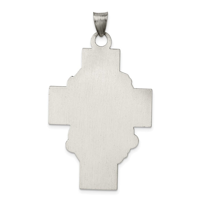 Million Charms 925 Sterling Silver Hollow Satin Antiqued Jesus Relgious Cross Medal
