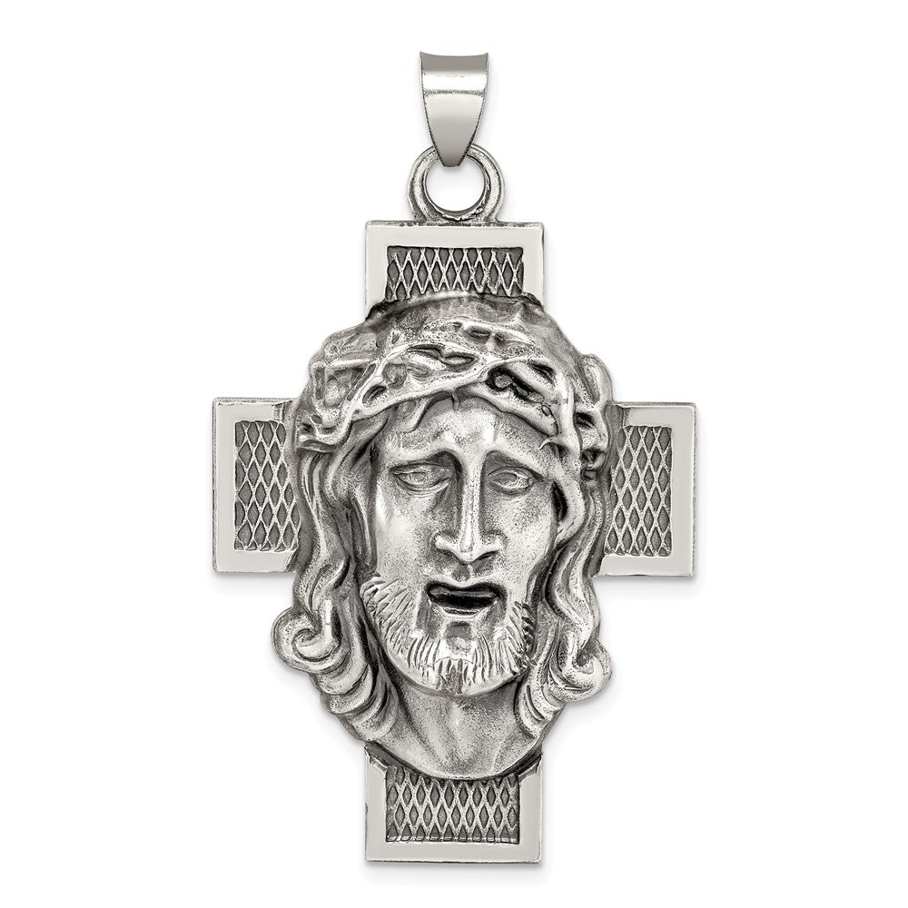 Million Charms 925 Sterling Silver Hollow Satin Antiqued Jesus Relgious Cross Medal