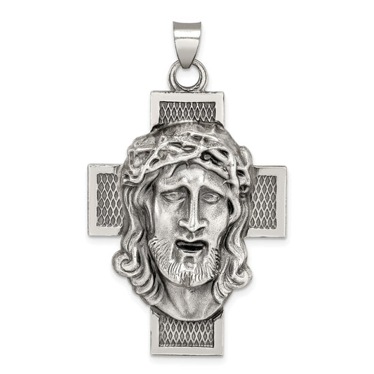 Million Charms 925 Sterling Silver Hollow Satin Antiqued Jesus Relgious Cross Medal