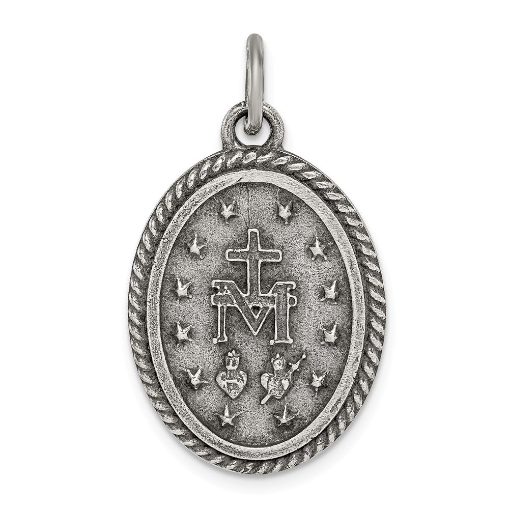 Million Charms 925 Sterling Silver Antiqued Religious Miraculous Medal Pendant