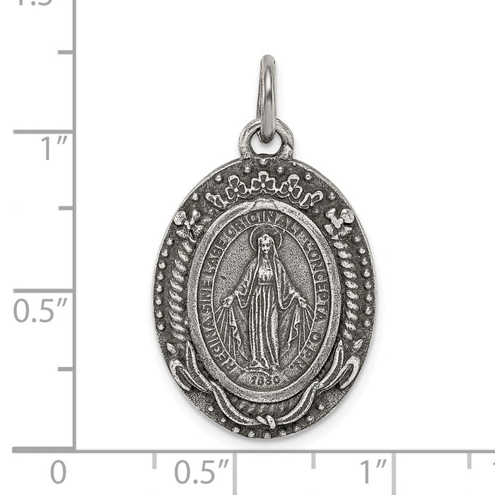 Million Charms 925 Sterling Silver Antiqued Religious Miraculous Medal Pendant