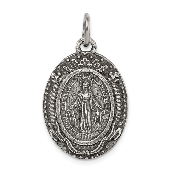 Million Charms 925 Sterling Silver Antiqued Religious Miraculous Medal Pendant