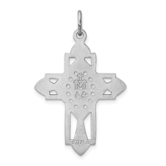 Million Charms 925 Sterling Silver Rhodium-Plated Gold Themed Tone Religious Miraculous Medal Relgious Cross Pendant