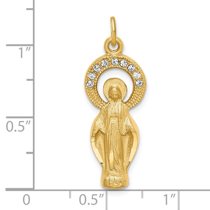 Million Charms 925 Sterling Silver Gold Themed Tone & (Cubic Zirconia) CZ Religious Miraculous Medal Pendant