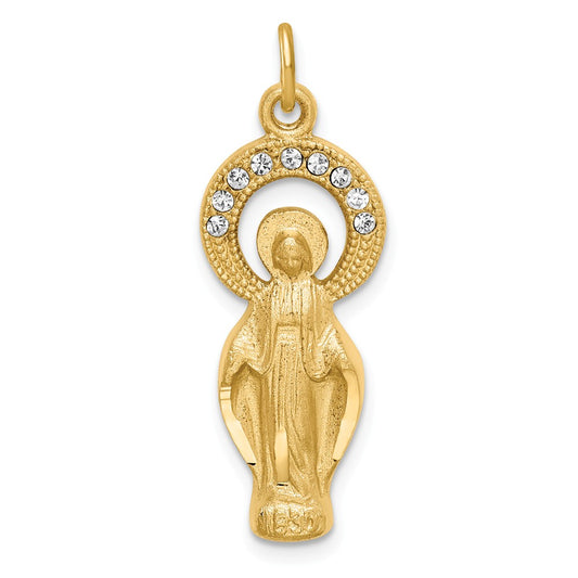 Million Charms 925 Sterling Silver Gold Themed Tone & (Cubic Zirconia) CZ Religious Miraculous Medal Pendant
