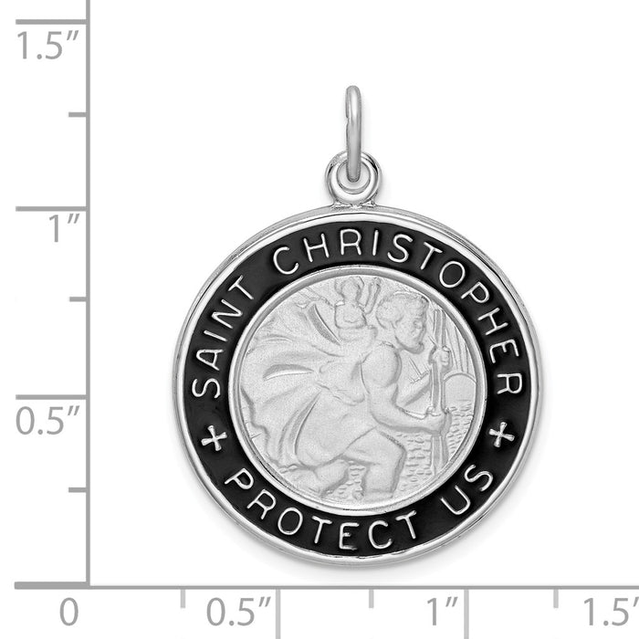 Million Charms 925 Sterling Silver Rhodium-Plated Enamel Religious Saint Christopher Medal