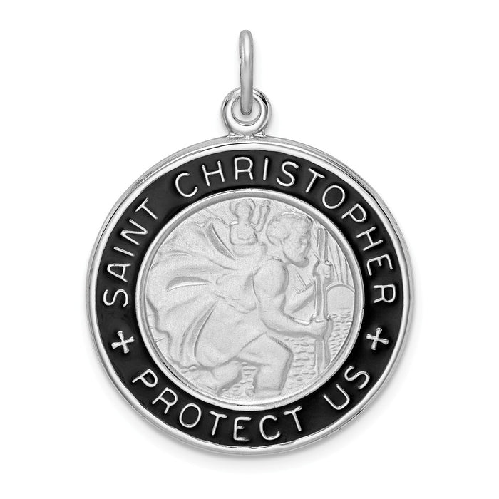 Million Charms 925 Sterling Silver Rhodium-Plated Enamel Religious Saint Christopher Medal