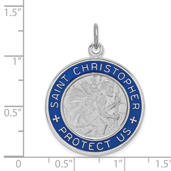 Million Charms 925 Sterling Silver Rhodium-Plated Enamel Religious Saint Christopher Medal