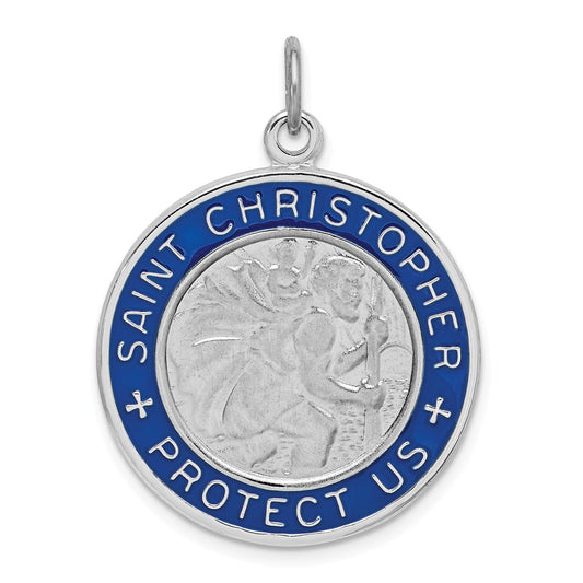Million Charms 925 Sterling Silver Rhodium-Plated Enamel Religious Saint Christopher Medal