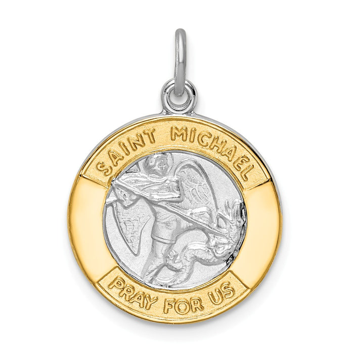 Million Charms 925 Sterling Silver Rhodium-Plated & Gold Themed Tone Religious Saint Michael Medal