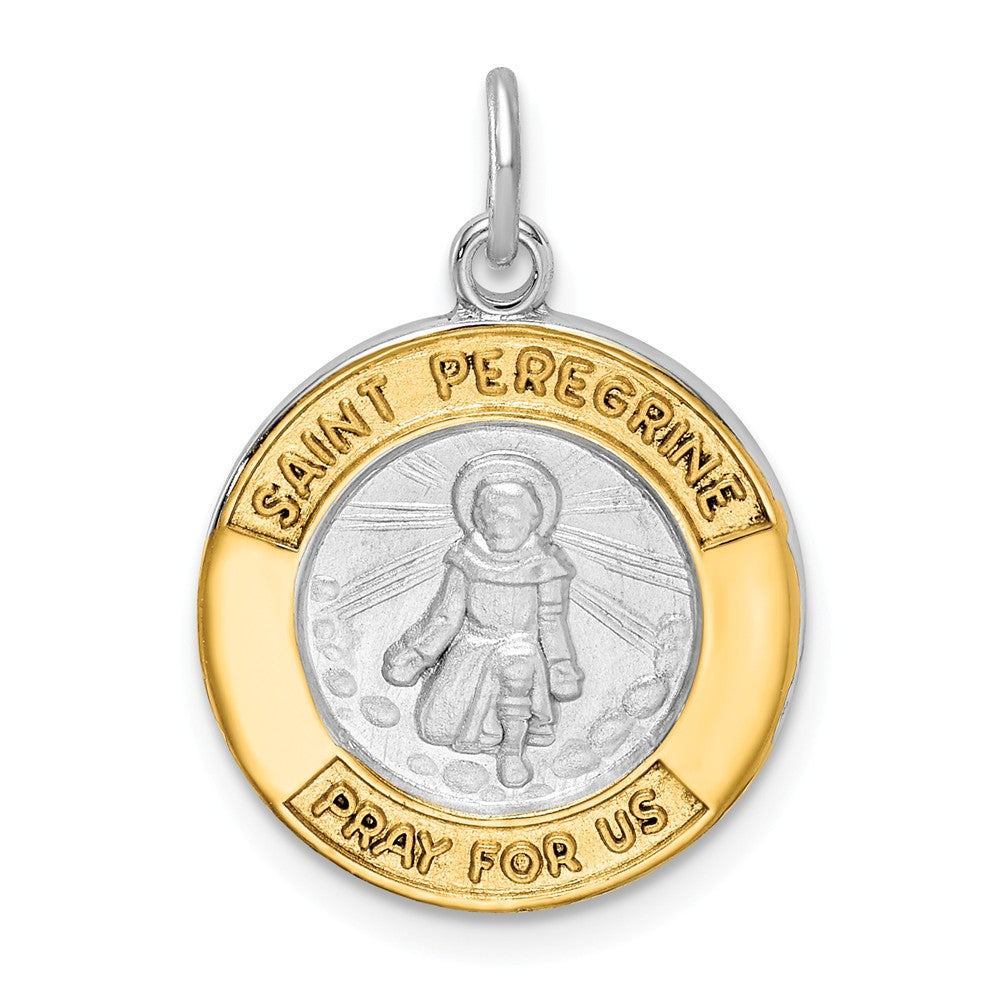 Million Charms 925 Sterling Silver Rhodium-Plated & Gold Themed Tone St Peregrine Medal