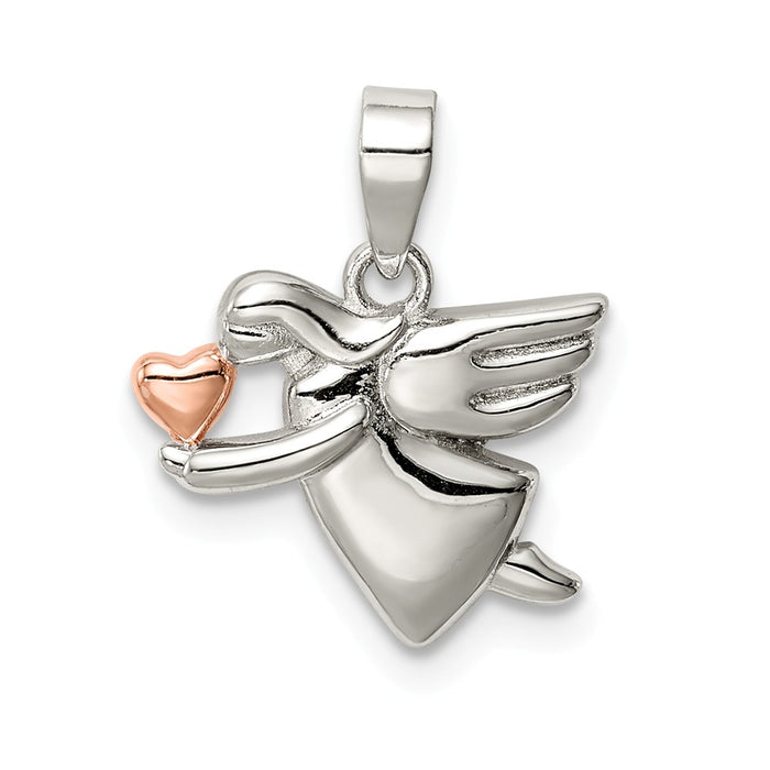 Million Charms 925 Sterling Silver Rose-Tone Polished Angel Pendant