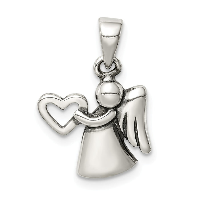 Million Charms 925 Sterling Silver Antiqued Angel With Heart Pendant