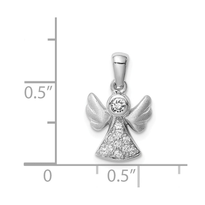 Million Charms 925 Sterling Silver Rhodium-Plated (Cubic Zirconia) CZ Satin Angel Pendant