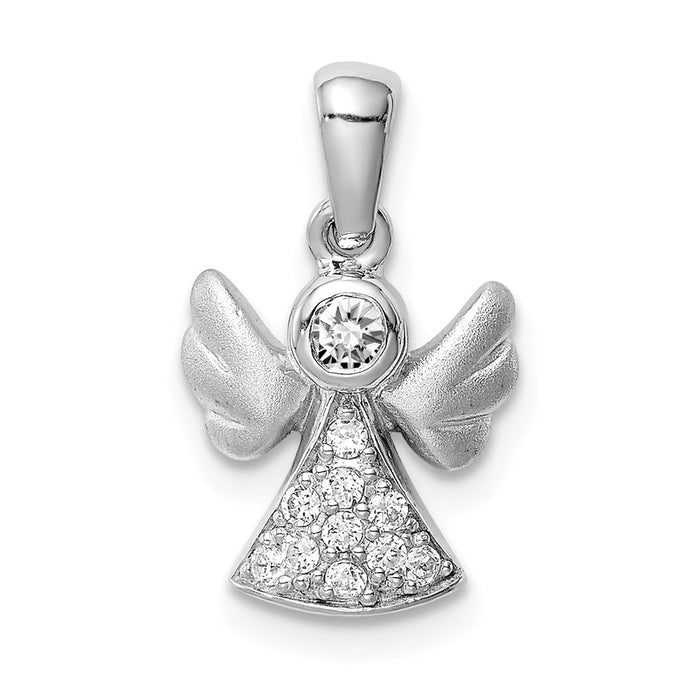 Million Charms 925 Sterling Silver Rhodium-Plated (Cubic Zirconia) CZ Satin Angel Pendant