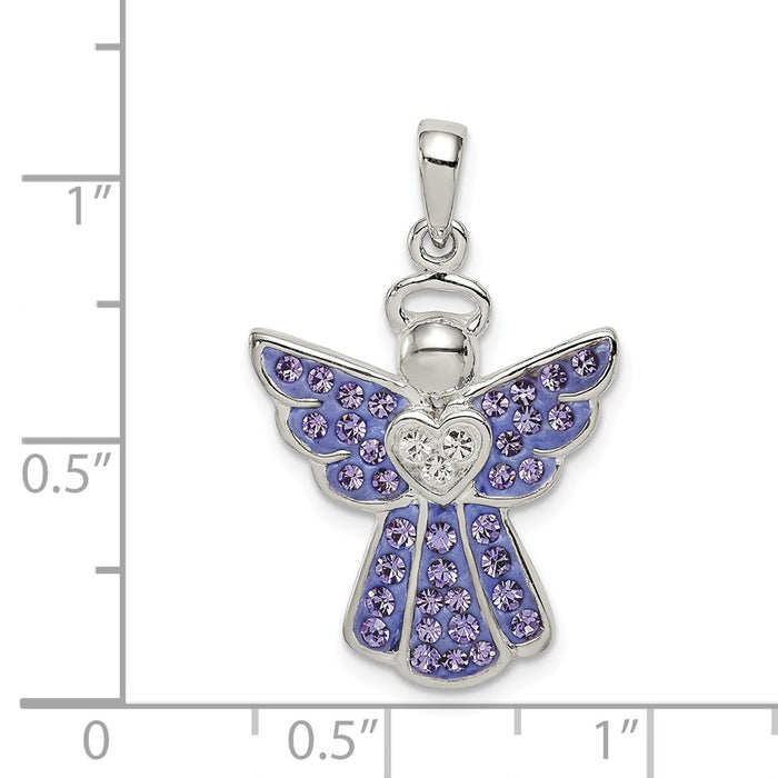 Million Charms 925 Sterling Silver Blue/White Preciosa Crystal Angel With Heart Pendant