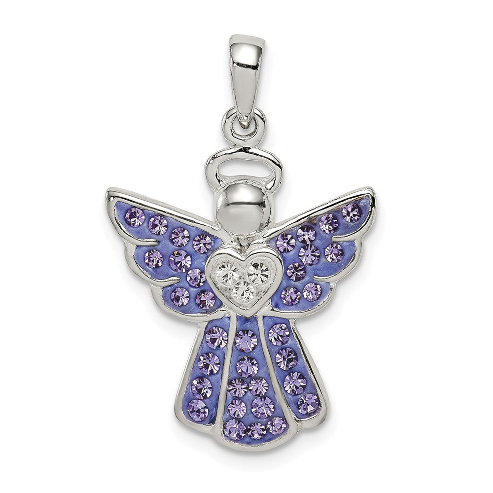 Million Charms 925 Sterling Silver Blue/White Preciosa Crystal Angel With Heart Pendant