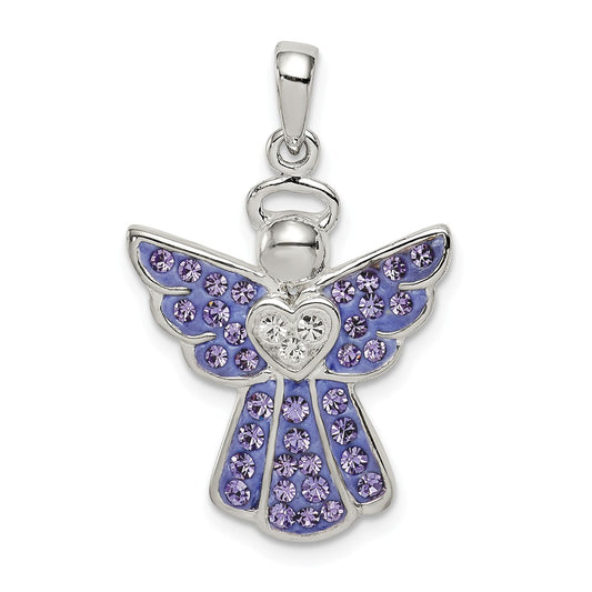 Million Charms 925 Sterling Silver Blue/White Preciosa Crystal Angel With Heart Pendant