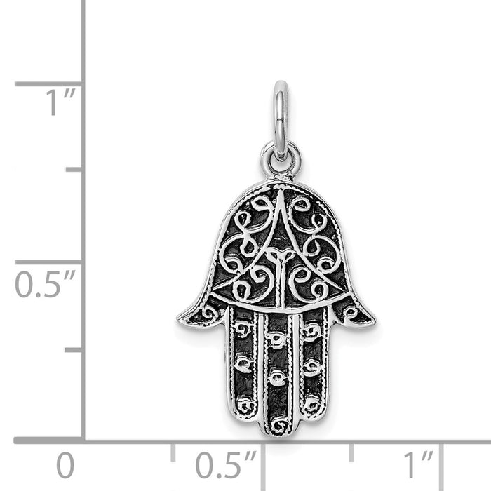 Million Charms 925 Sterling Silver Rhodium-Plated Antiqued Hand Pendant