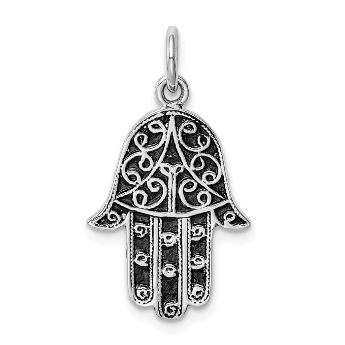 Million Charms 925 Sterling Silver Rhodium-Plated Antiqued Hand Pendant