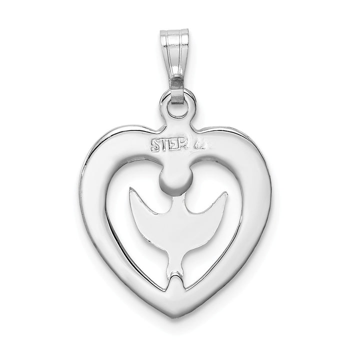 Million Charms 925 Sterling Silver Rhodium-Plated Gold Themed Tone Diamond-Cut Dove Heart Pendant
