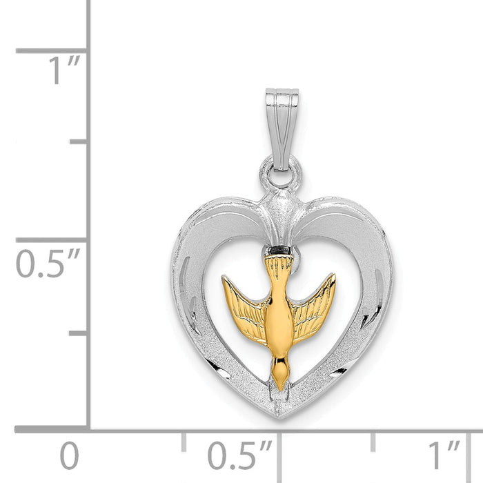 Million Charms 925 Sterling Silver Rhodium-Plated Gold Themed Tone Diamond-Cut Dove Heart Pendant