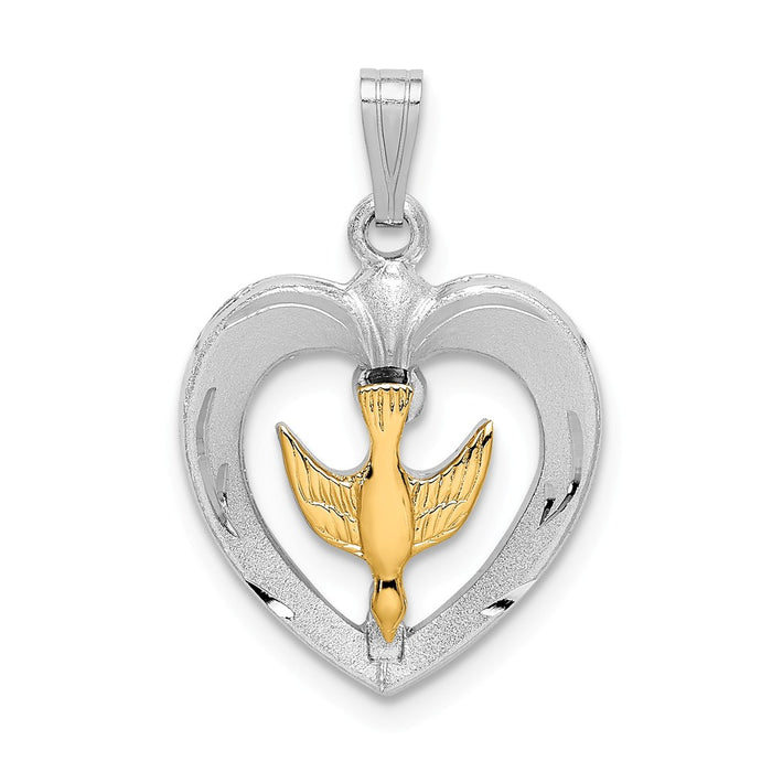 Million Charms 925 Sterling Silver Rhodium-Plated Gold Themed Tone Diamond-Cut Dove Heart Pendant