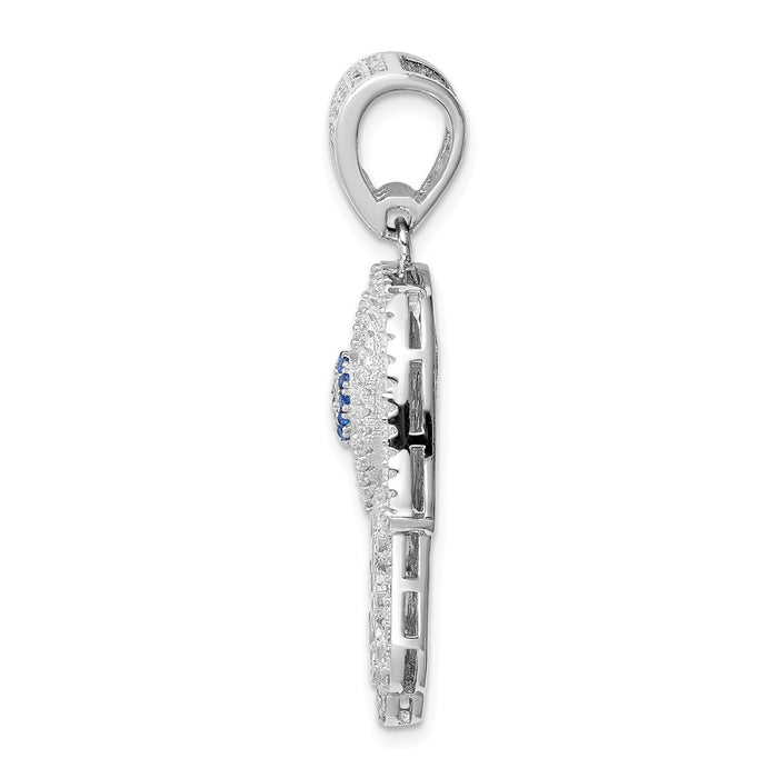 Million Charms 925 Sterling Silver Rhodium-Plated Created Spinel & White (Cubic Zirconia) CZ Hamsa Pendant