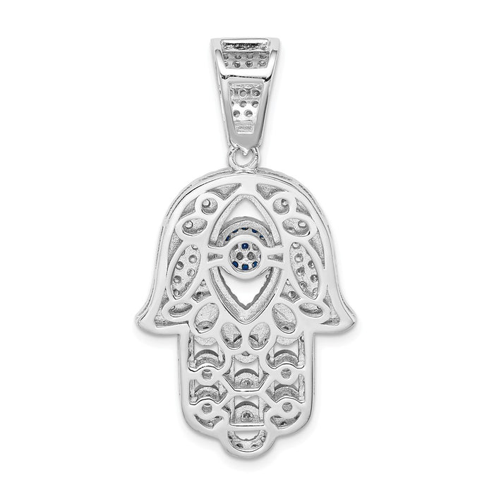 Million Charms 925 Sterling Silver Rhodium-Plated Created Spinel & White (Cubic Zirconia) CZ Hamsa Pendant