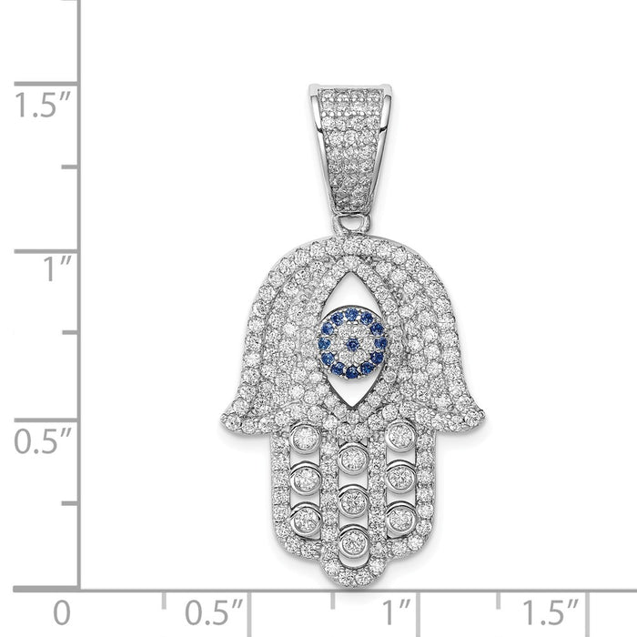Million Charms 925 Sterling Silver Rhodium-Plated Created Spinel & White (Cubic Zirconia) CZ Hamsa Pendant