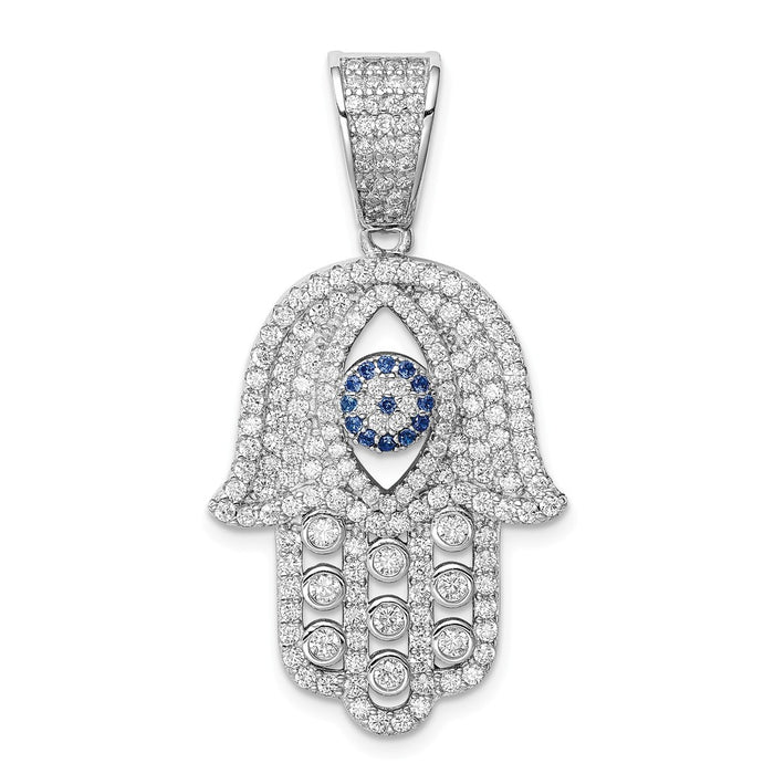 Million Charms 925 Sterling Silver Rhodium-Plated Created Spinel & White (Cubic Zirconia) CZ Hamsa Pendant