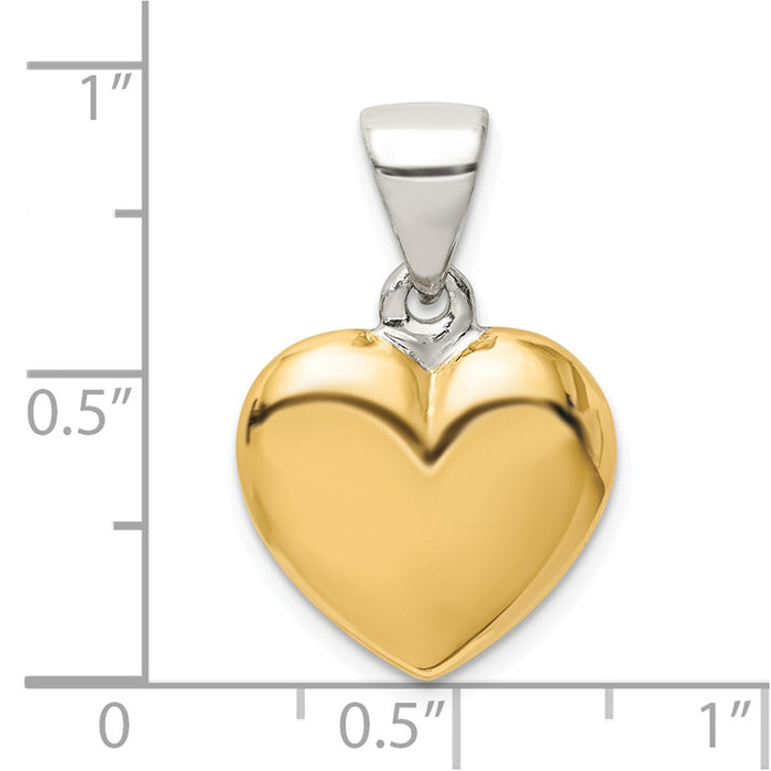 Million Charms 925 Sterling Silver Gold-Plated Polished Puffed Heart Pendant