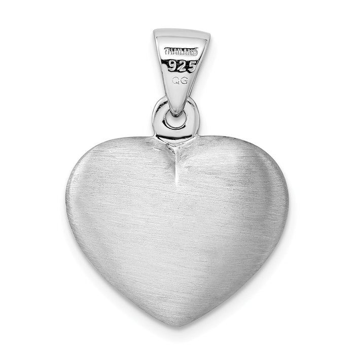 Million Charms 925 Sterling Silver Rhodium-Plated Brushed Puffed Heart Pendant