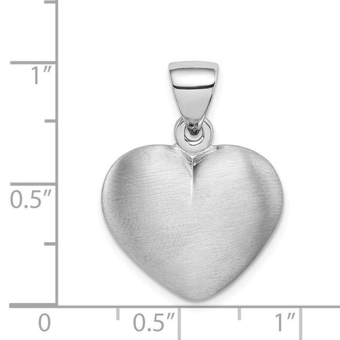 Million Charms 925 Sterling Silver Rhodium-Plated Brushed Puffed Heart Pendant