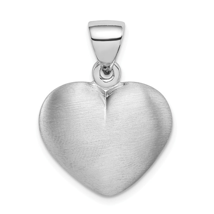 Million Charms 925 Sterling Silver Rhodium-Plated Brushed Puffed Heart Pendant